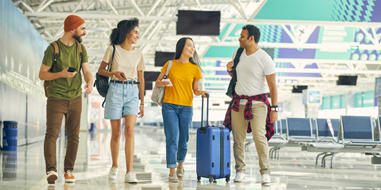 students at an airport