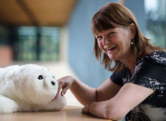 Caption: Prof Glenda Cook with robotic seal