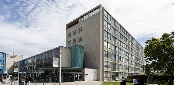 Exterior shot of Ellison Building, Newcastle City Campus, on a sunny day.