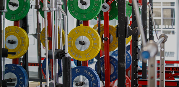 Weights in the Sport Central gym.