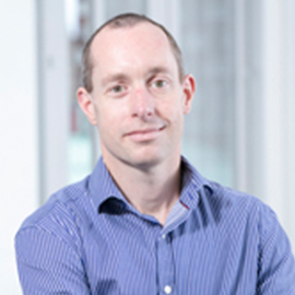 a man in a blue shirt