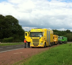 Caption: High-speed contact skid resistance measurement equipment completing harmonisation activities at the IFSTTAR test track in France