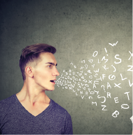 Abstract image showing man speaking with letters coming out of his mouth
