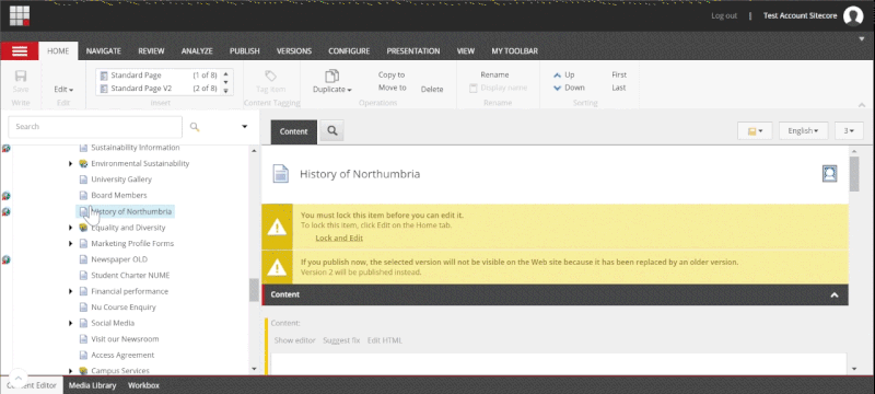 gif of locking a page in sitecore