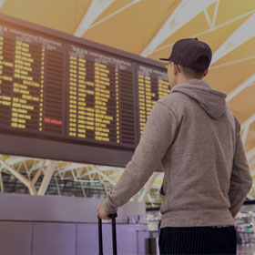Student looking at departure board