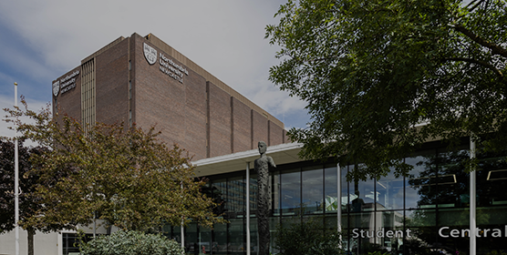 Exterior shot of Student Central on a sunny day.