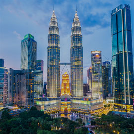 Evening shot of the Petronas Twin Towers in Kuala Lumpur, Malaysia.