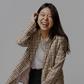 student on grey background