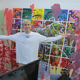 a man standing in front of a store