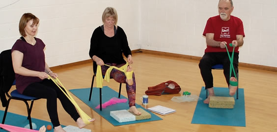 a group of people standing in a room