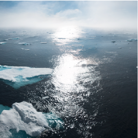 Sunset over water and ice