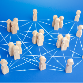 Abstract image showing wooden people interconnected by lines