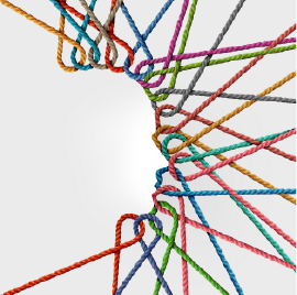 Image showing human connections as a group of multi-coloured ropes linked together