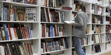 a book shelf filled with books