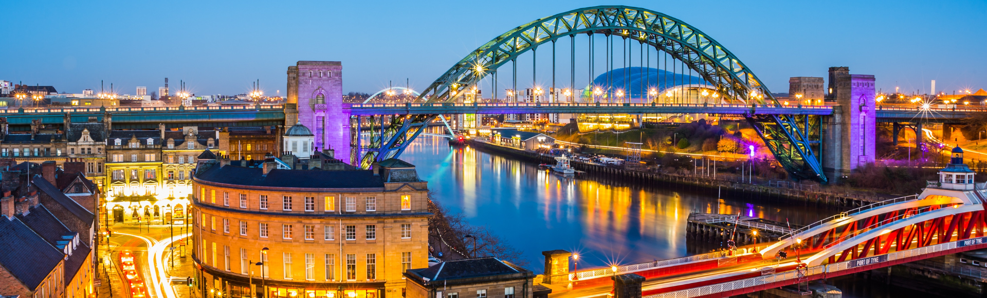 Newcastle quayside cityscape at dusk