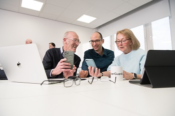Caption:Cyber Guardians Kevin Magowan and Carole Whitefield, pictured with Dr James Nicholson of Northumbria University
