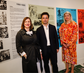 Caption: Emma Jane Goldsmith, Leo Fenwick and Kristen Pickering view the timeline at Exhibition 140. Image by Maddie Gunson Caption: Emma Jane Goldsmith, Leo Fenwick and Kristen Pickering view the timeline at Exhibition 140. Image by Maddie Gunson