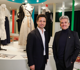 Caption: Leo Fenwick and Store Director, Kieran McBride, with the garments created by students at Exhibition 140. Image by Maddie Gunson Caption: Leo Fenwick and Store Director, Kieran McBride, with the garments created by students at Exhibition 140. Image by Maddie Gunson