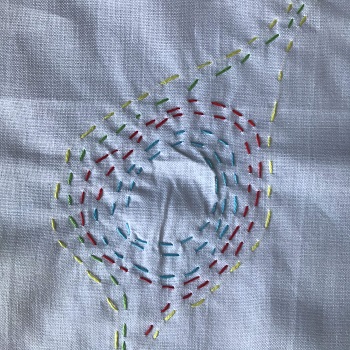 Caption:Women chose what colours to sew in depending on how they are feeling that day