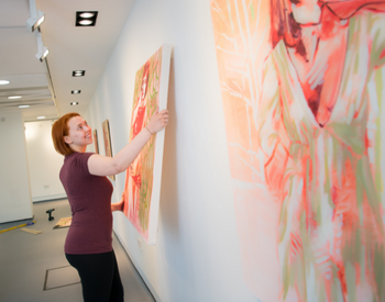Caption: MFA student Amy Walton prepares her work for the BALTIC x Northumbria University Master of Fine Art Graduate Exhibition at Gallery North. Caption: MFA student Amy Walton prepares her work for the BALTIC x Northumbria University Master of Fine Art Graduate Exhibition at Gallery North.