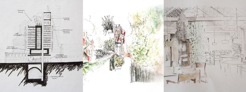 Drawings from Culina - the HBBE's Biodesign Challenge project