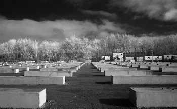 black and white image of a power station