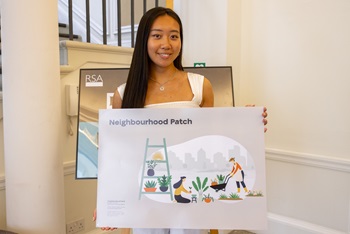 Caption: Helen Wat and the award-winning project 'Neighbourhood Patch'. Photography by Betty Zapata, 2023.