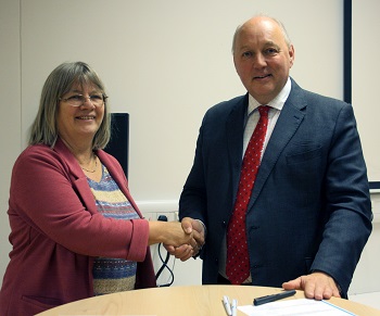 Caption:Professor Becky Strachan of Northumbria University and ICE Director General Nick Baveystock