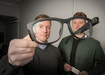 Professor Alan Godfrey and Jason Moore with video glasses to support fall risk assessment