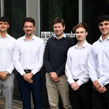 Caption: Northumbria University Business Clinic students with Boris Davis, UK Business Lead at Lhyfe.