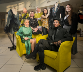 Some of the Northumbria staff and students with work included in the Fenwick Exhibition 140. L-R: Holly Oliver-Newman, Olivia Eplett, Senior Lecturers Emma Jane Goldsmith and Kristen Pickering, Sophie Dodds, Taima Castor and Emma Athroll.