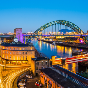 Newcastle quayside cityscape at dusk