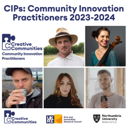 AHRC banner, showing different people involved doing different activites.