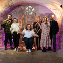 Story Chair launch. Andrew Weatherhead, National Trust; Pearl Saddington, National Trust; Dawn Harrison, Changing Lives; Jon Canessa, Newcastle Cathedral; Dr Angelika Strohmayer, Northumbria University; Nick James, Nick James Design.