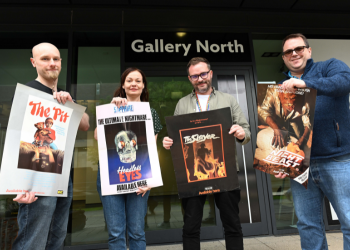 Left to Right-Dr Steve Jones, Dr Kate Egan, Dr Johnny Walker and Dr Russ Hunter standing in front of Gallery North at Northumbria University. 