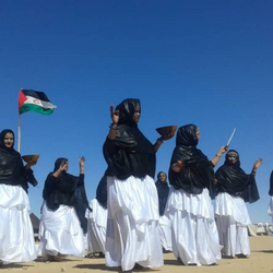 Sahrawi women peacefully protesting the Moroccan occupation of Western Sahara