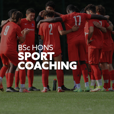 Image: i2i male student-athletes during a soccer game. Text: "BSc (Hons) Sport Coaching"