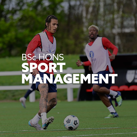 Image: i2i male student-athletes training on a 3G Pitch at the Coach Lane Campus. Text: "BSc (Hons) Sport Management"