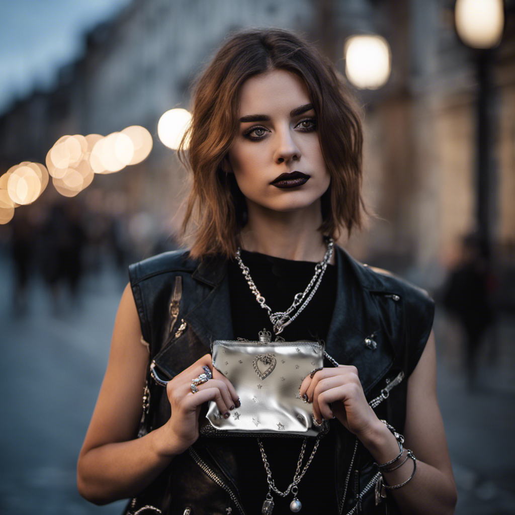 Girl in street holding purse