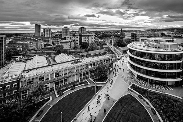 a tall building in a city