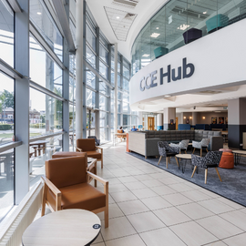 modern, open plan cafe with comfy seating