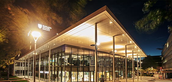 a store front at night