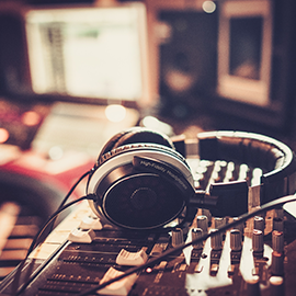 Mixing desk with headphones on top