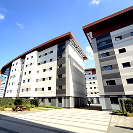 a large building in the background