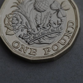 Image of a one pound coin on a grey background